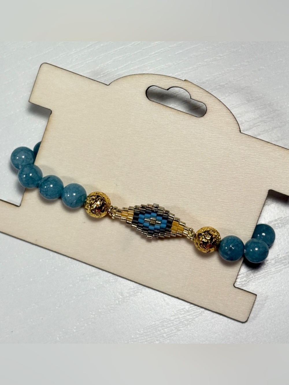 Handmade natural gemstone and seed beads bracelet